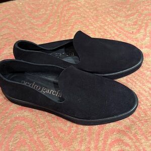 Pedro Garcia Black Suede Loafers 37.5 shoes slip ons